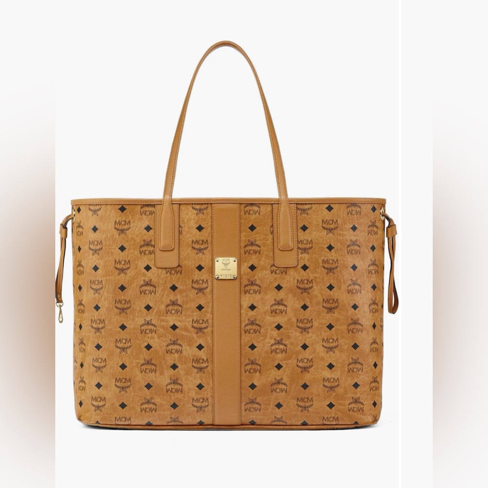 MCM Cognac Visetos Logo Canvas Tote in Brown